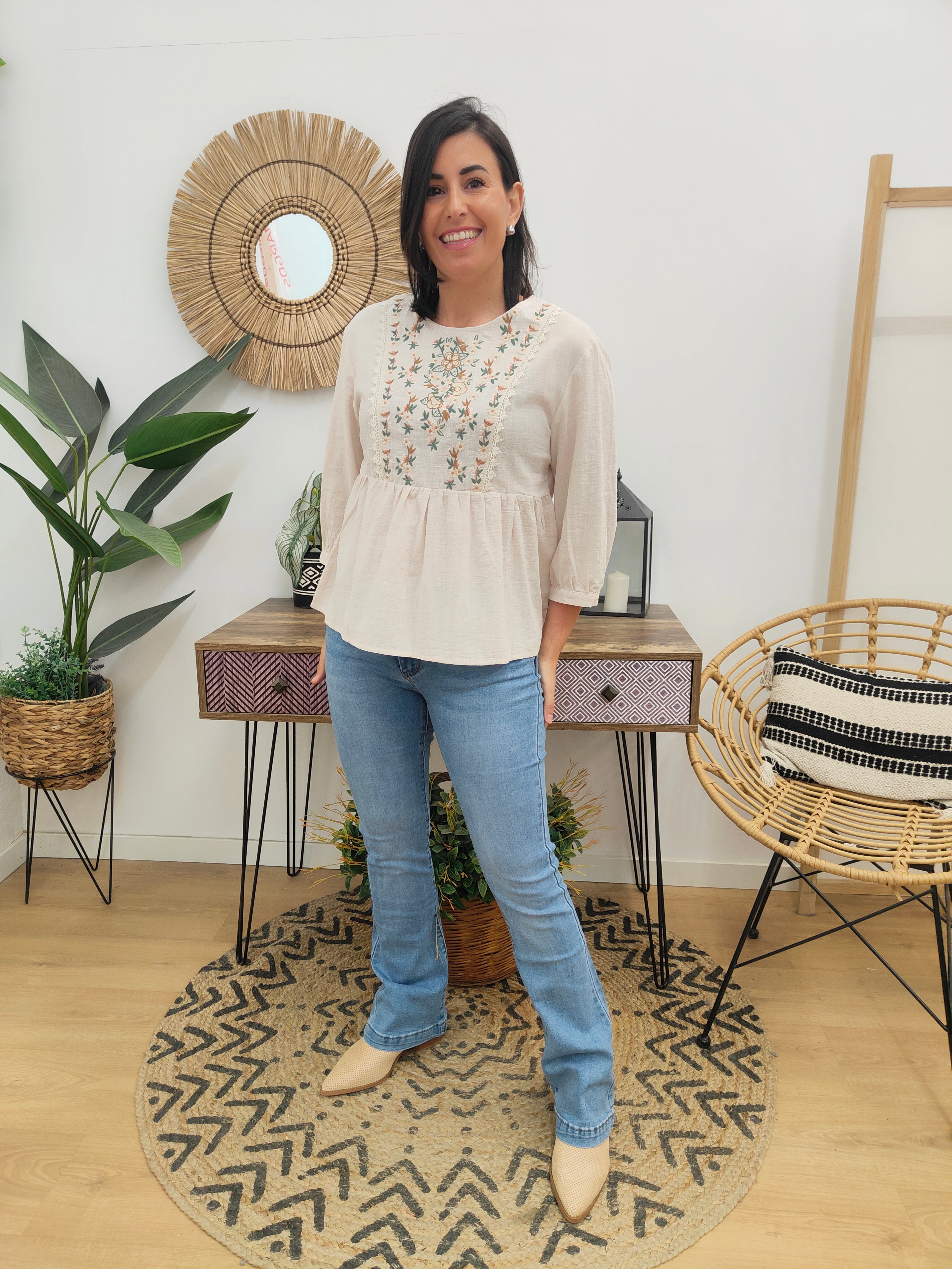 Blusa Floral Beige