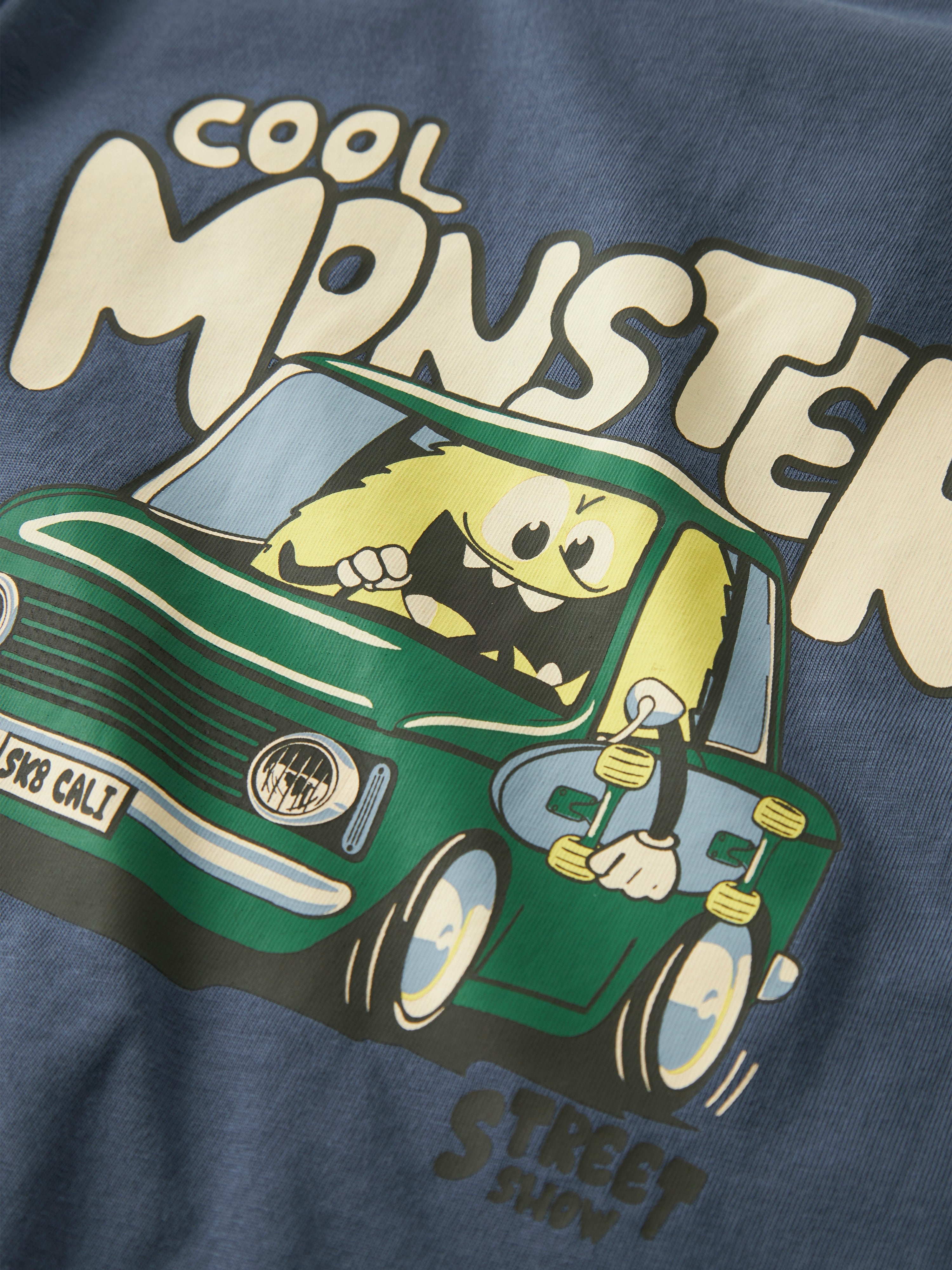 Camiseta Azul Coche Monster Mini
