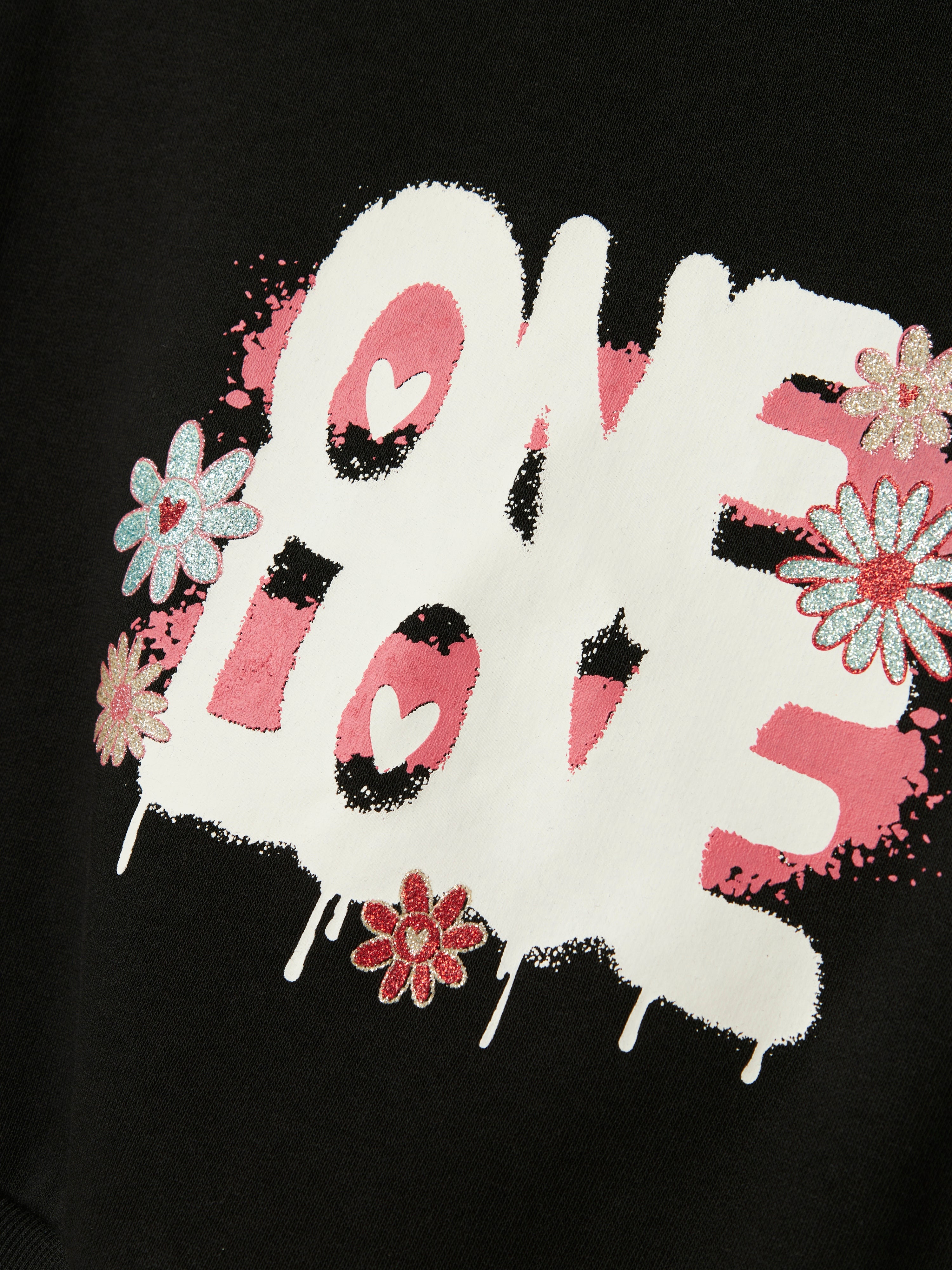 Sudadera Crop Flores Negra Kid