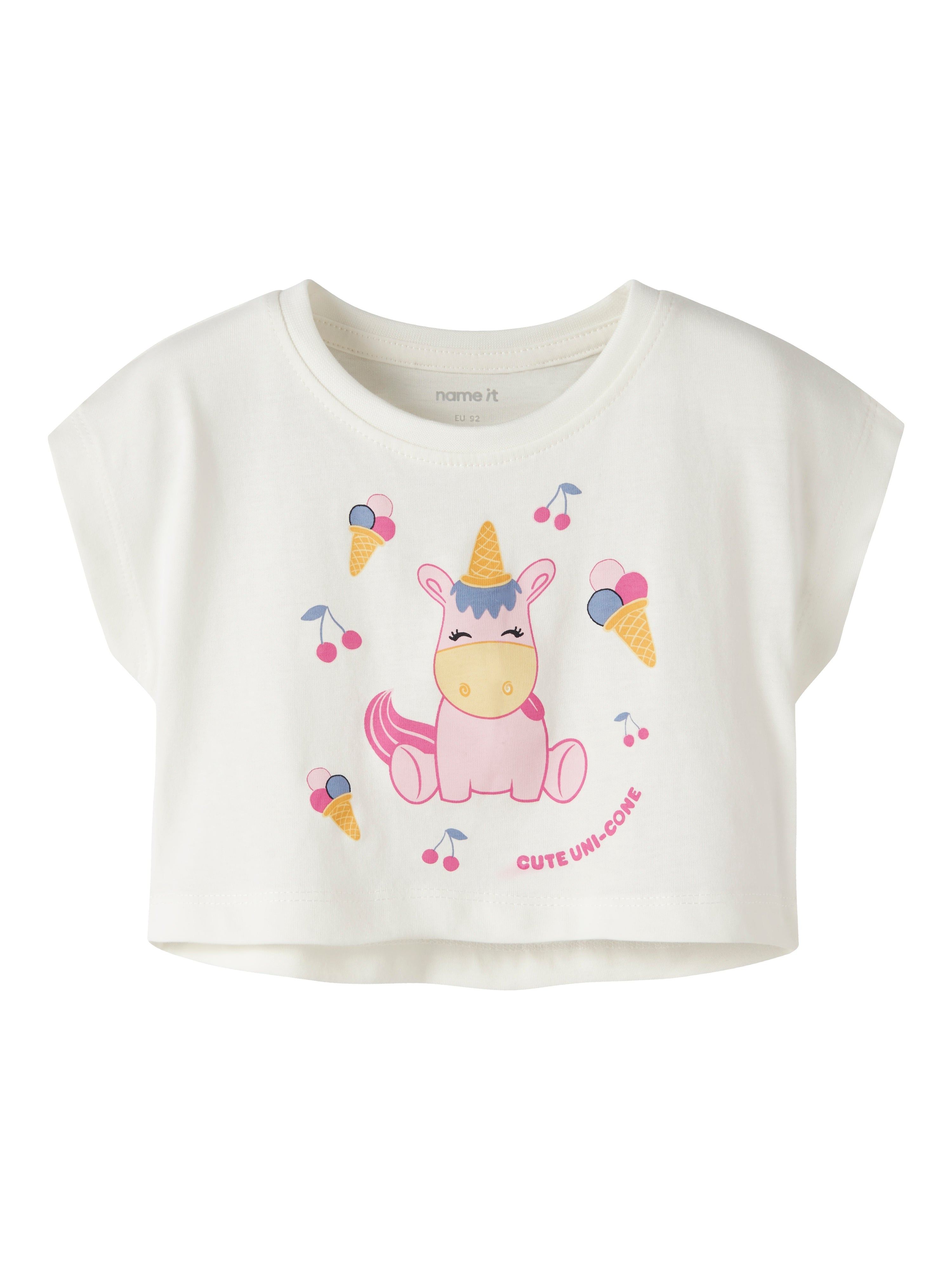 Camiseta Crop Unicornio Helados Blanca