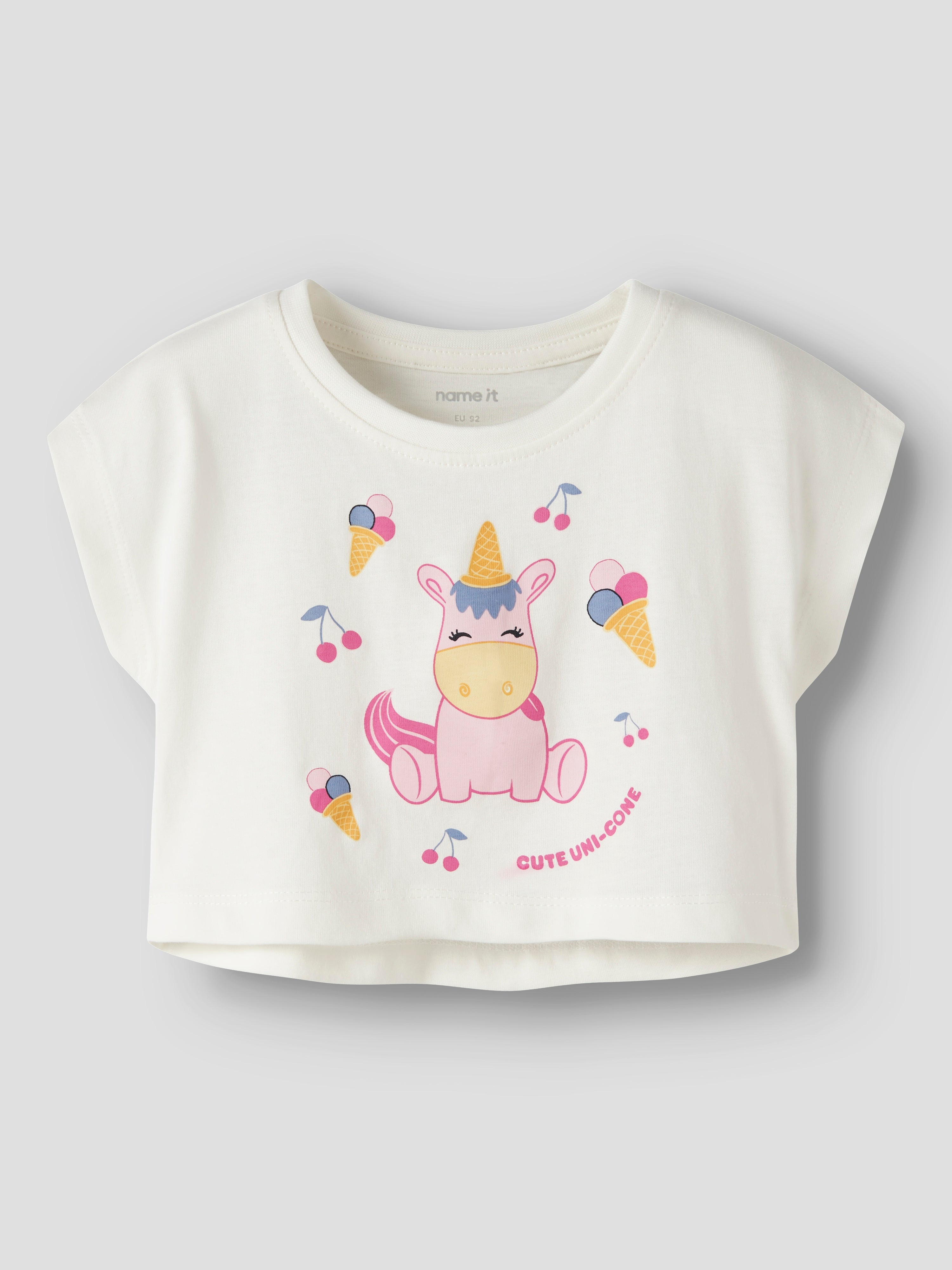 Camiseta Crop Unicornio Helados Blanca
