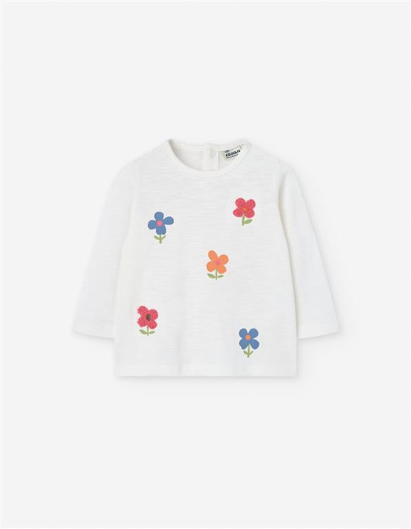Camiseta Blanca Flores Bebé